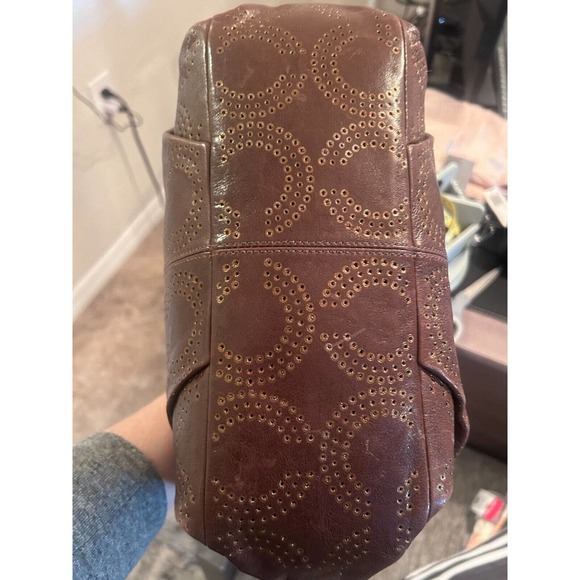 Coach Brooke Brown Perforated Leather Op Art Large Hobo Shoulder Bag 15003 - Picture 8 of 15